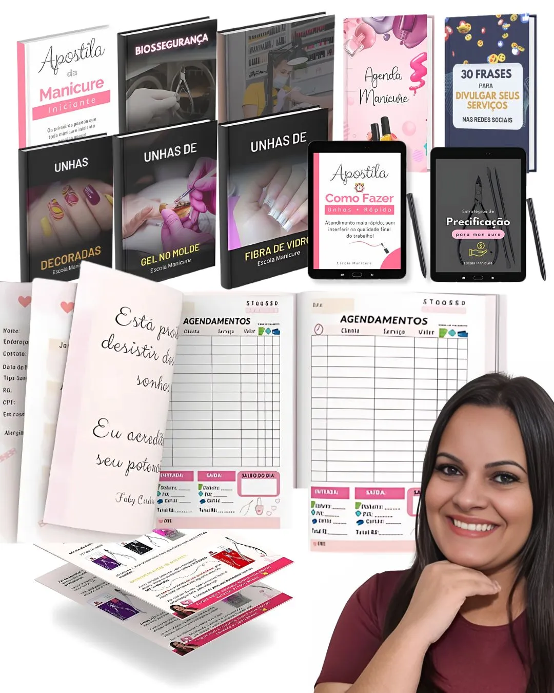 Instrutora Faby Cardoso ensinando cutilagem e biossegurança. Ganhe seu CERTIFICADO no CURSO DE MANICURE E PEDICURE PROFISSIONAL com ela. Inscreva-se!